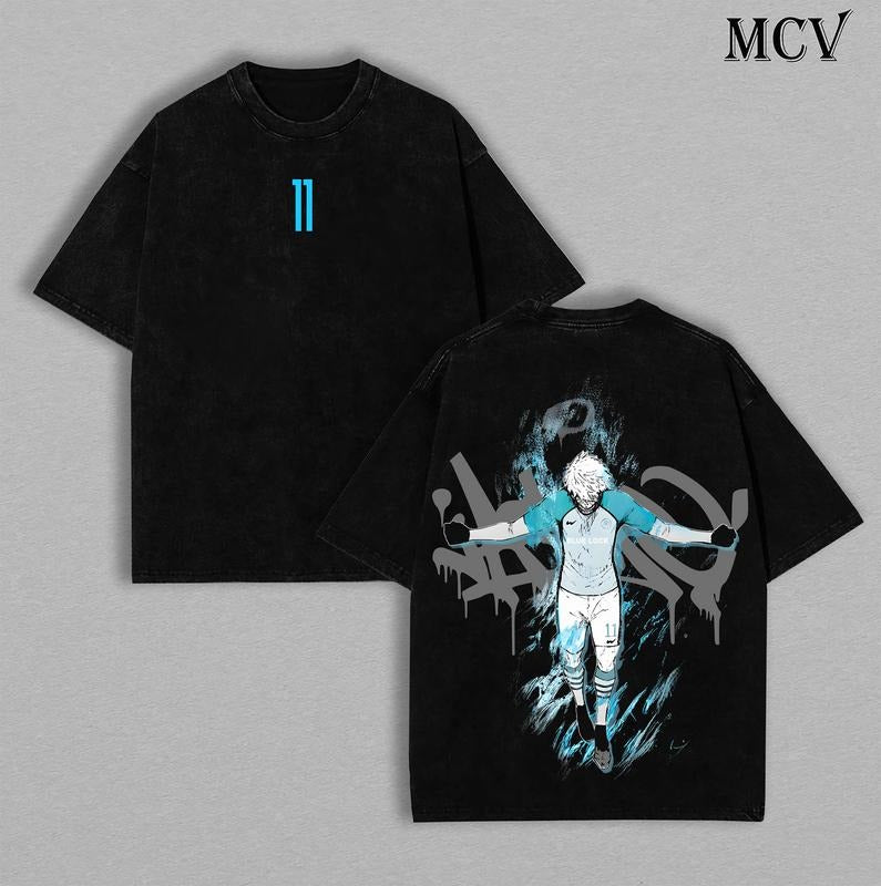 Nagi T-Shirt - Seishiro Nagi Blue Lock Anime Double Printed Vintage Washed Tee Unisex Oversize Anime Manga Washed...