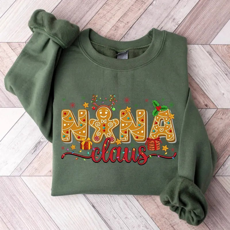 Nana Claus Gift Sweatshirt, Nana Christmas Shirt, Unisex Crewneck Sweatshirt & Shirt, 100% Cotton, Classic Fit