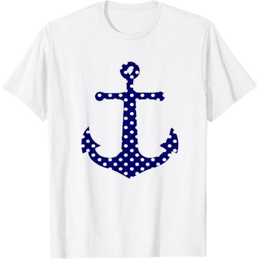 Navy Blue Preppy Polka Dot Anchor Sailing Beach shirt T-Shirt Made in USA Hoodie, Sweatshirt | HypeCrazeTee.com
