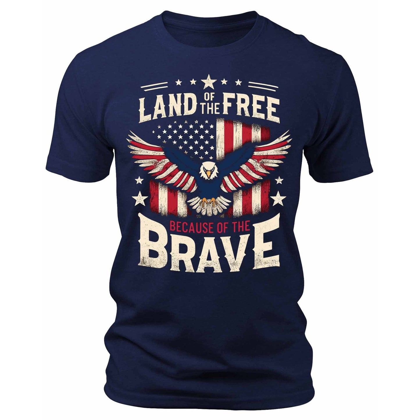 Men's Land Of The Free Because Of The Brave Eagle USA Flag T-Shirts Patriotic Short Sleeve Crewneck Graphic Tees