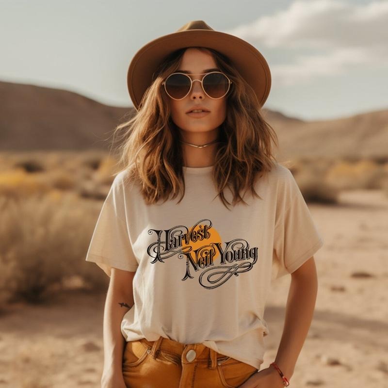 Neil Young Harvest Tee, Organic Bamboo Tshirt, Old School Band Graphic Tee, Vintage Classic Rock Tee, Country Music, 70's...