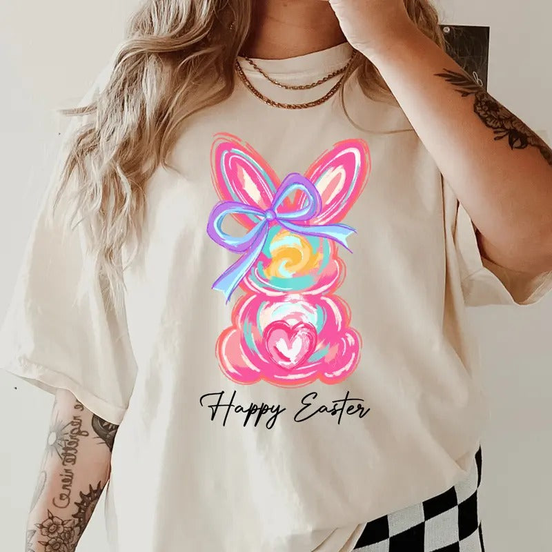 Neon Happy Easter Shirt ~ Relaxed Fit Printed USA Womenswear Casual Comfort Cotton Top Athletic Boho Chic T-Shirts, Hoodie, Sweatshirt