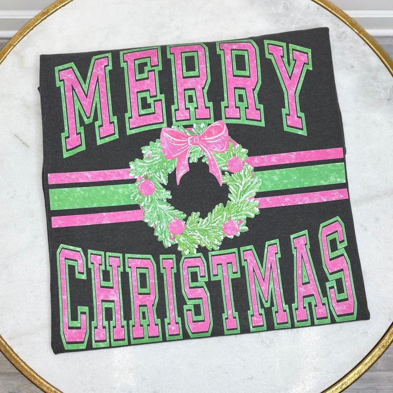 Neon Varsity Merry Christmas Comfort Colors T-Shirt 'NLB' Hoodie, Sweatshirt | HypeCrazeTee.com