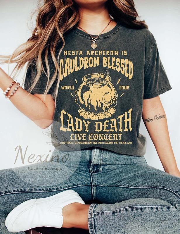 Nesta Archeron ACOTAR Cauldron Blessed Lady Death Band Shirt Sarah J Maas Velaris Crescent City Rhysand Cassian Bookish T-Shirts, Hoodie, Sweatshirt