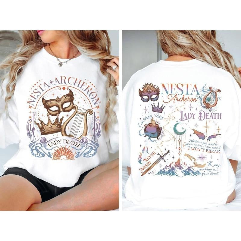 Nesta Archeron Shirt Lady Death Acotar Merch Book Lover Gift Night Court Sweatshirt A Court Of Silver Flames Bookish Gift...