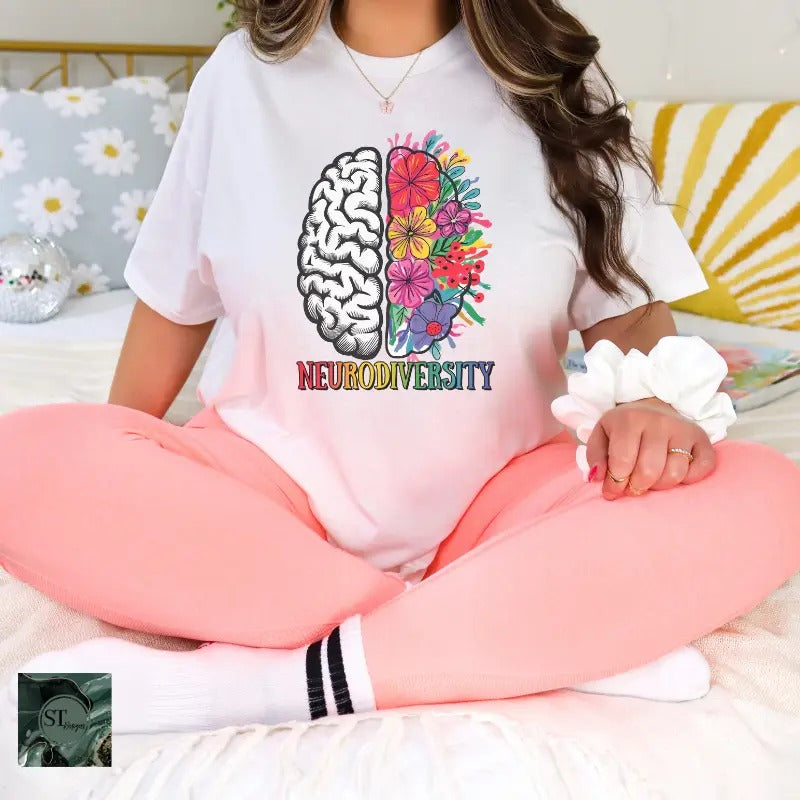Neurodiversity Floral Mind White 100% Ring spun Cotton T-Shirt Unisex Fit Hoodie, Sweatshirt | HypeCrazeTee.com