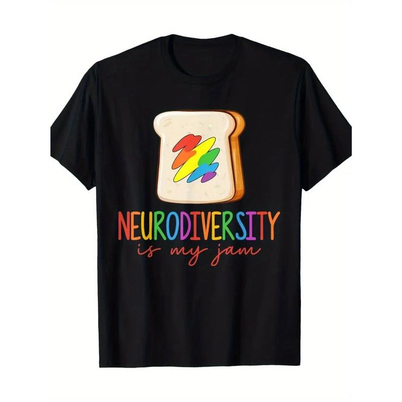 Neurodiversity is My Jam" Rainbow Bread Graphic T-Shirt, Cotton, Comfortable Fit, Casual Round Neck Tee for All Seasons,...