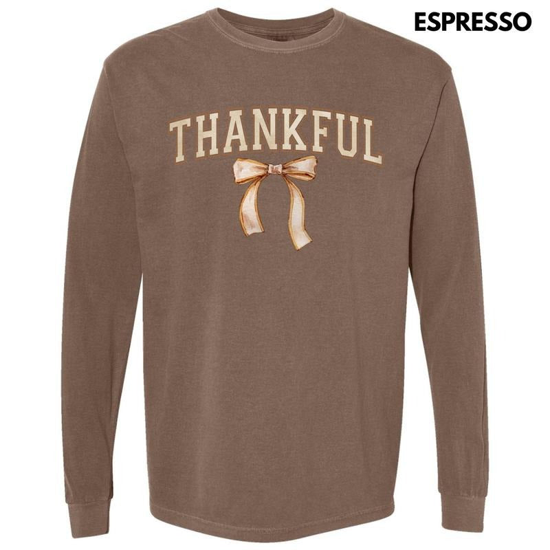 Neutral Thankful Bow Long Sleeve Comfort Colors T-Shirt 'NLB' Hoodie, Sweatshirt | HypeCrazeTee.com