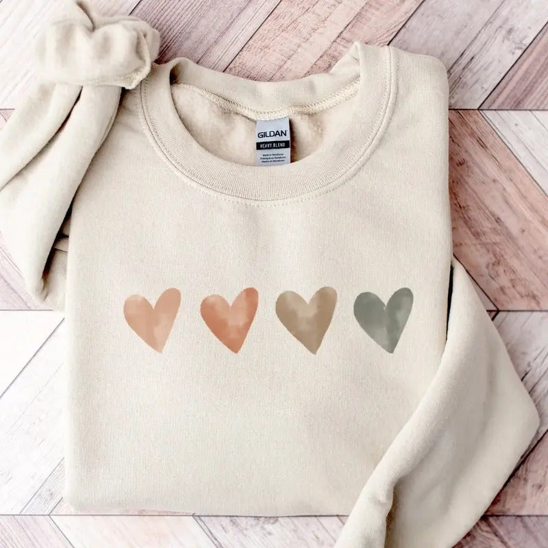 Neutral Watercolor Heart Sweatshirt for Women Heart Lover Gift Love Sweater Cute Valentine's Day Sweater for Women Ladies...