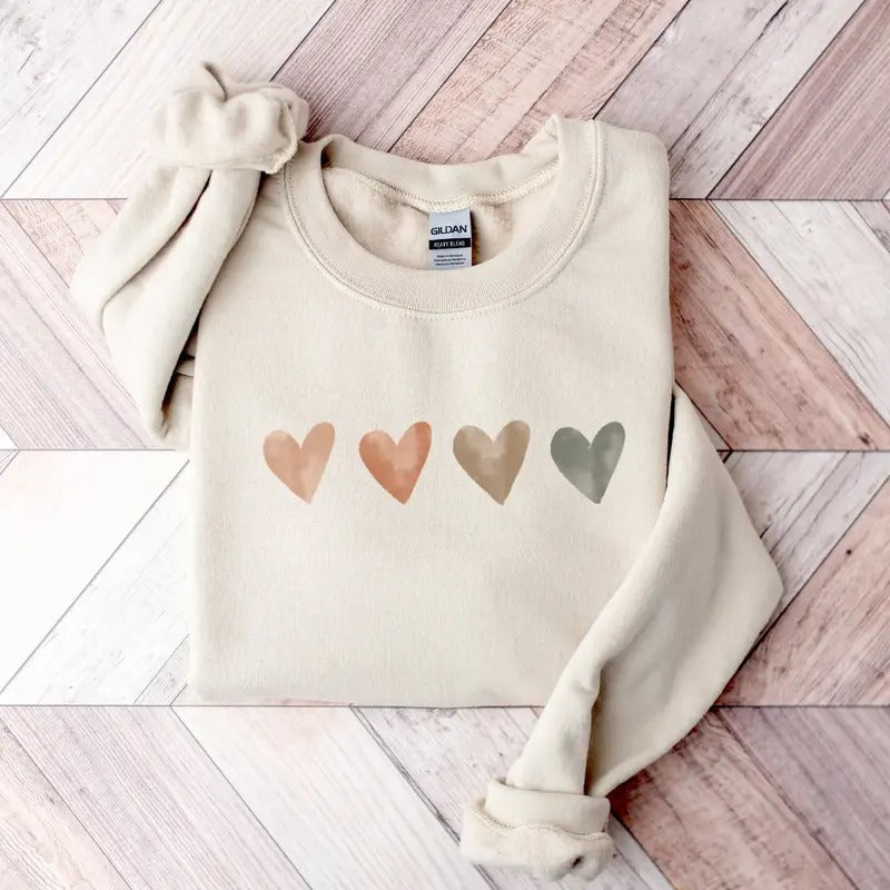 Neutral Watercolor Heart Sweatshirt for Women Heart Lover Gift Love Sweater Cute Valentine's Day Sweater T-Shirts, Hoodie