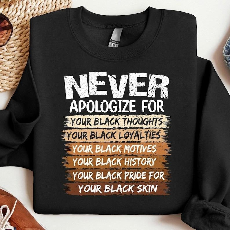 Never Apologize for Your Black Thoughts History Month Unisex Sweatshirt, Black History Month Tee, Black History Shirt Hoodie