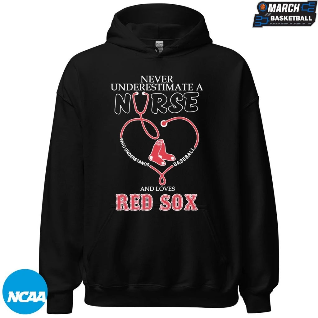 Never Underestimate A Nurse Who Understands Baseball And Loves Boston Red Sox Stethoscope T-shirts