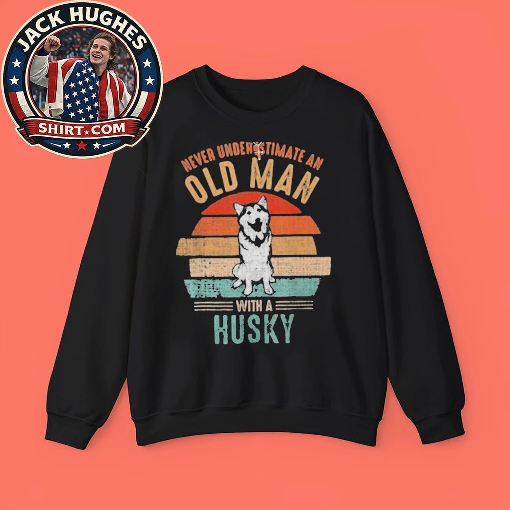 Never Underestimate An Old Man With A Husky Vintage Father Day Gift Shirt