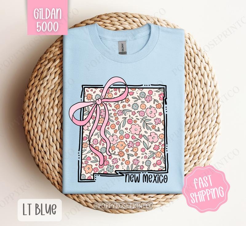 New Mexico Gildan T-shirt, Cute New Mexico State Shirt, New Mexico Floral Bow Tee Hoodie, Sweatshirt | HypeCrazeTee.com