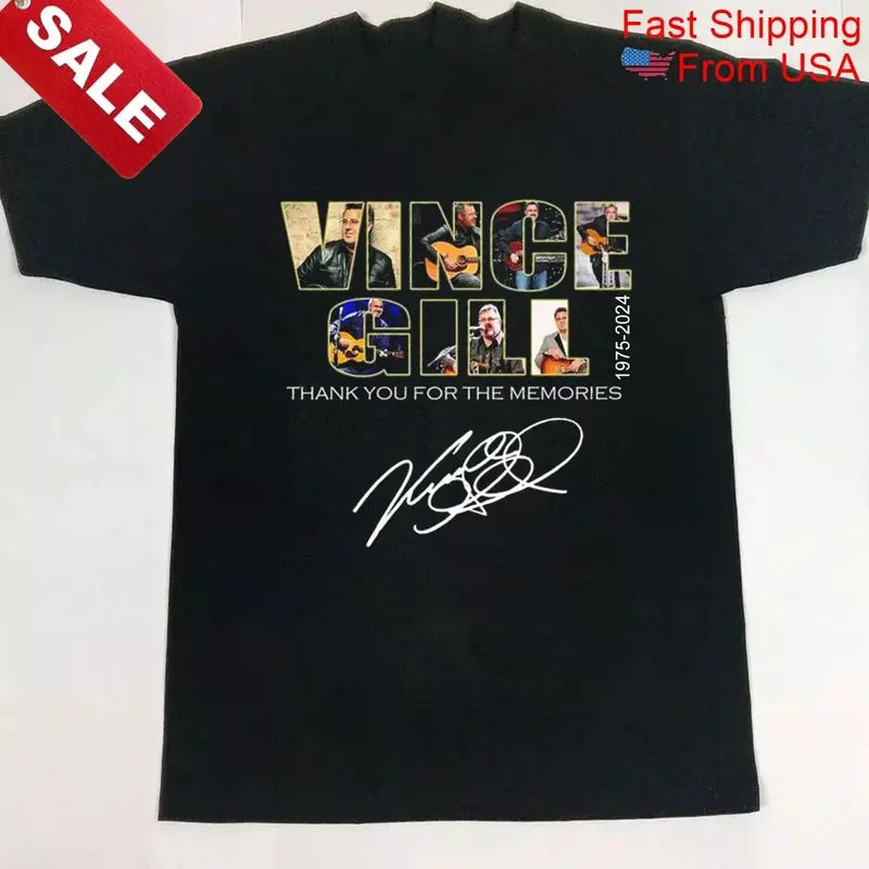 New Vince Gill 1975-2024 signature Cotton Unisex S-5XL Shirt Hoodie, Sweatshirt | HypeCrazeTee.com
