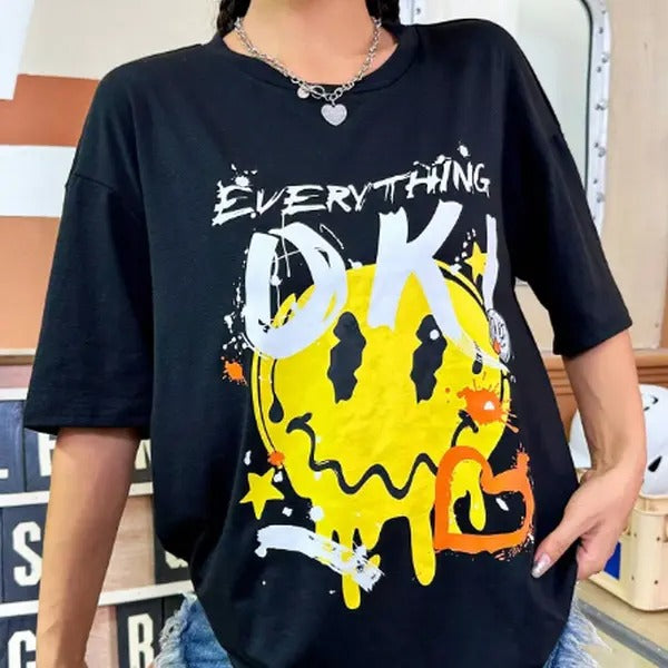 New : Everything Is Ok Funny Print Street Hip Hop Short Sleeve Summer Clothes T-Shirts, Hoodie, Sweatshirt