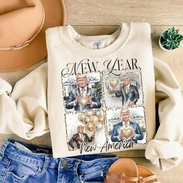 New Year Trump 2025 Coquette Bow Sweatshirt, New Year- New America Shirt, Bundle Happy New Year 2025 Era Meet Me At...