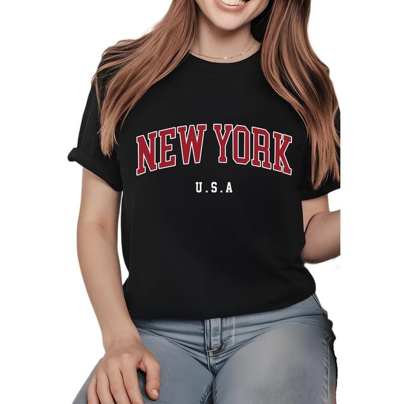 New York Graphic Print TShirt For Women Casual Short Sleeve Tee 1 Pcs 100% Heavy Cotton Comfortable Crew Neck, Soft...