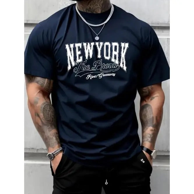 New York Inspired Graphic Print Crew Neck T-Shirt - Soft Slight Stretch Polyester Fabric, Modern Streetwear Style,...
