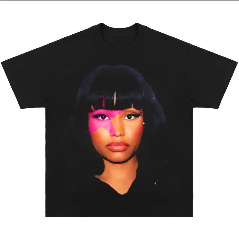 Nickii Minajj Big Head T-Shirt Vintage Rapper Graphic Tee Rap Hip Hop Y2k Merch Men Women Fans Menswearstyle{n002}2...