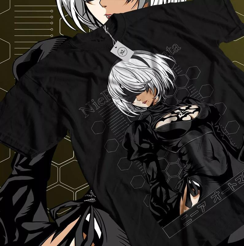 Nier Automata T-Shirt YoRHa 2B Kawaii Anime Girl Cyber Punk Gift T-shirt Unisex Hoodie, Sweatshirt | HypeCrazeTee.com