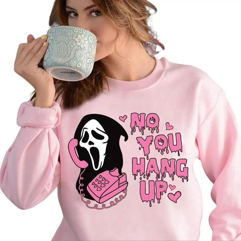 No You Hang Up Ghostface Halloween Sweatshirt, Hoodie, T-shirt | HypeCrazeTee.com