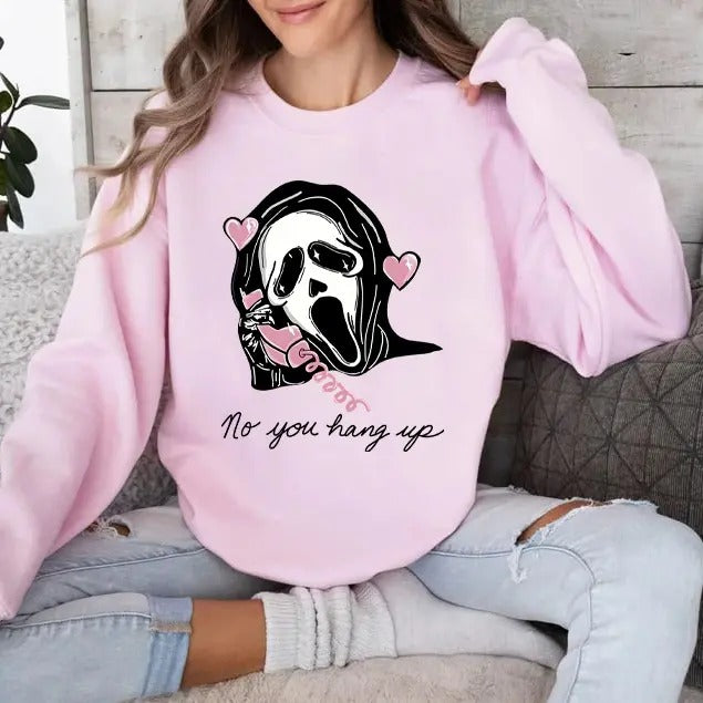 No You Hang Up Sweatshirt, Ghostface Sweatshirt, Scream Movie Sweatshirt, Halloween Sweater, Ghost Shirt, Halloween...
