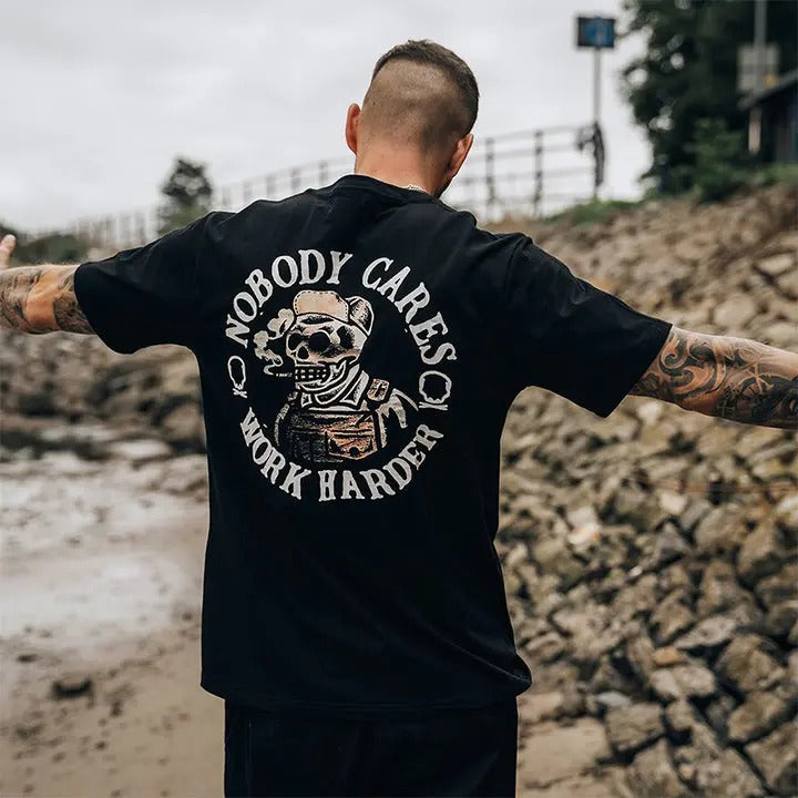 Nobody Cares Work Harder Skull Printed Men Short Sleeve T-Shirt Motorcycle Shirt Cotton Menswear Hoodie Sweatshirt...