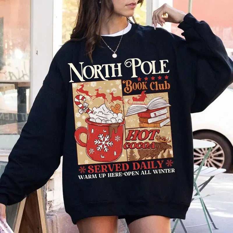North Pole Book Club Sweatshirt, Bookish Christmas Hoodie, Book Lover Gift, Christmas Gift, Christmas Hoodie, Bookish...