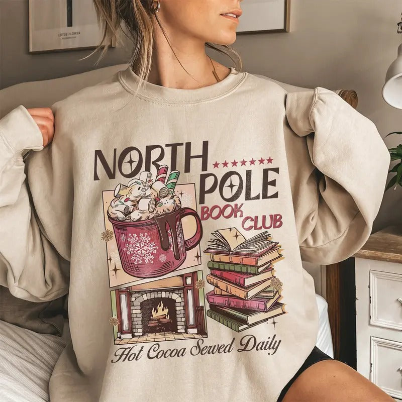 North Pole Book Club Sweatshirt, Christmas Holiday Shirt, Book Lover Gift, Women's Holiday Tee, Christmas Gift, Bookish...