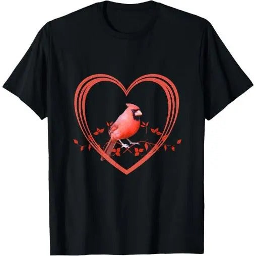 Northern Cardinal Bird in Heart T-Shirt Made in USA Hoodie, Sweatshirt | HypeCrazeTee.com