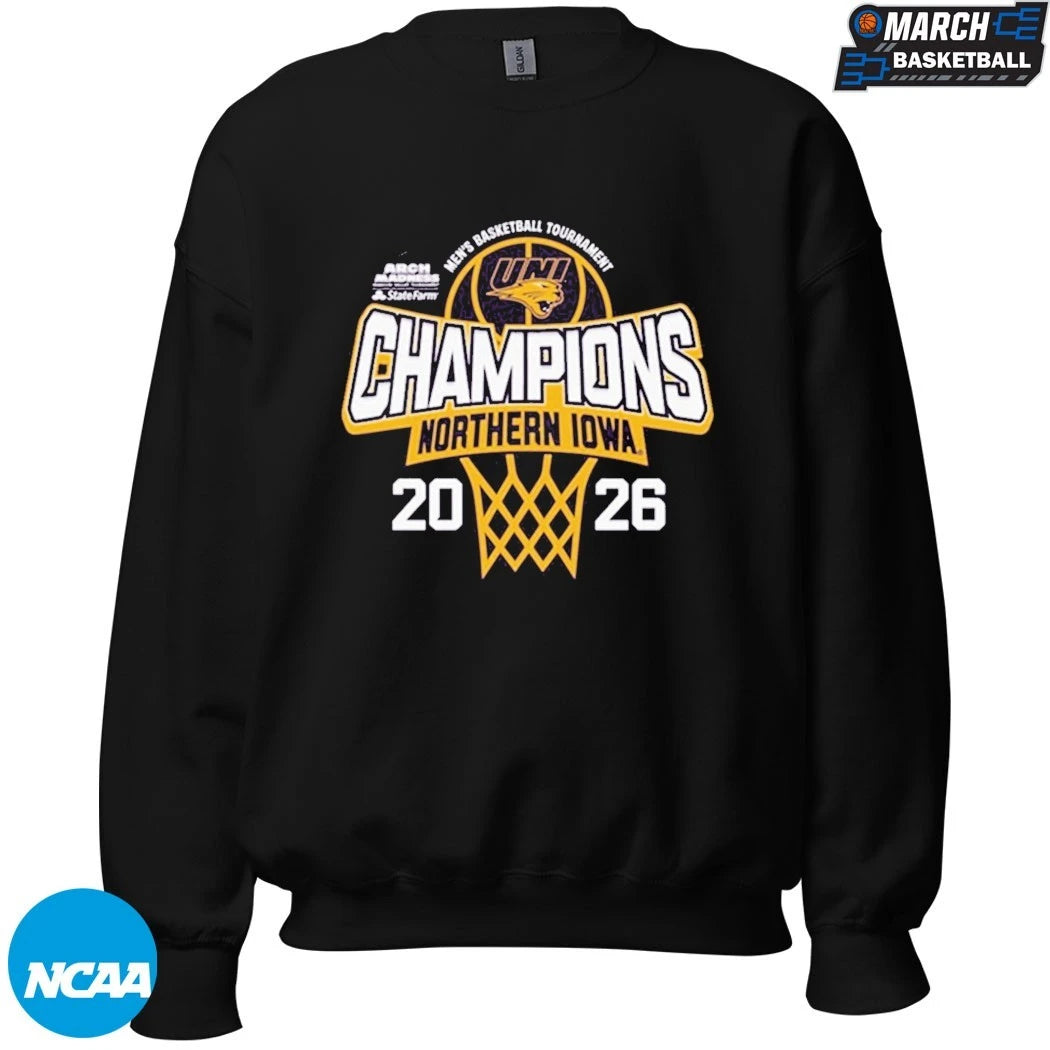 Northern Iowa Panthers 2026 Arch Madness MVC Men’s Basketball Tournament Champions T-Shirts