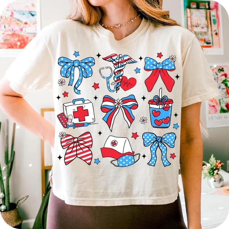 Nurse 4th July Shirt Coquette Bow Nurse 4th July Nurse Shirt Nurse America Patriotic Memorial Day T-Shirts, Hoodie, Sweatshirt