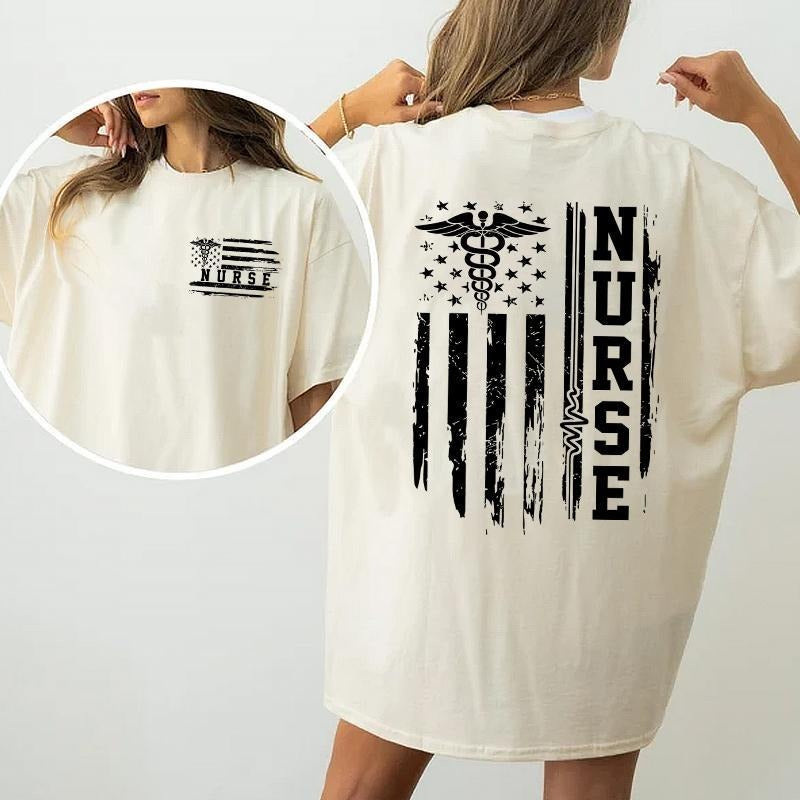 Nurse American Flag T-shirt, Nurse Appreciation Gift, Nurse Weeks Tee, Casual Graphic Top for Unisex Hoodie, Sweatshirt