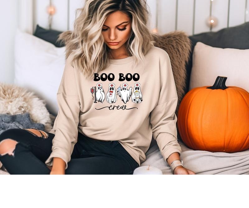 Nurse Boo Boo Crew Ghost Crewneck Sweatshirt T-Shirts, Hoodie | HypeCrazeTee.com