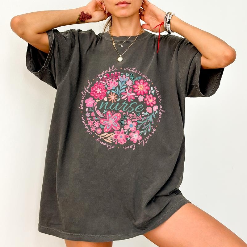 Nurse Floral Comfort Colors Shirt, Nursing Apparel T-shirt, Nurse Wildflower Graphic Tee, Gift for Nurse, Gift For Her,...