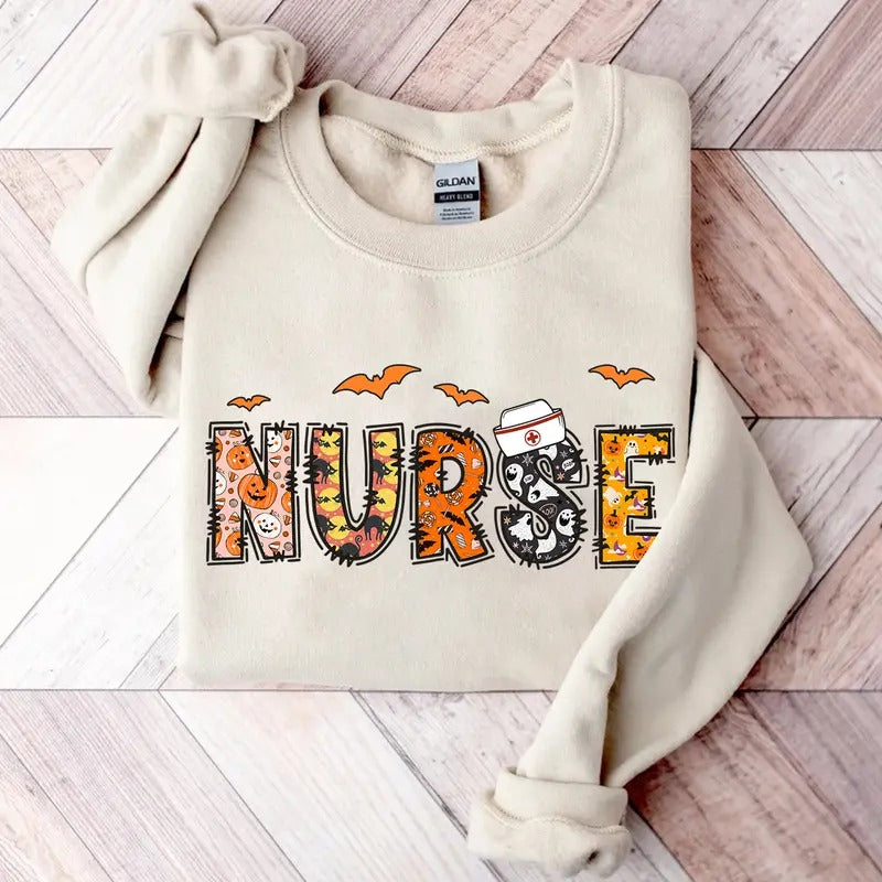 Nurse Halloween Sweatshirt, Halloween Nursing Shirt, Halloween RN Shirt, Nursing School Sweatshirt Hoodie | HypeCrazeTee.com