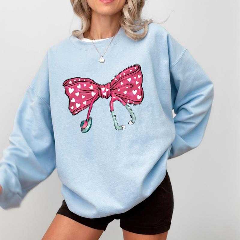 Nurse Valentines Day Sweatshirt, Coquette Bow Nurse Crewneck, Coquette Valentine Long Sleeved Pullover, Valentine Gift...