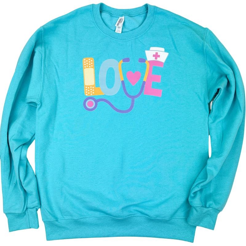 Nursing LOVE Gildan Sweatshirt -- SCUBA BLUE T-Shirts, Hoodie | HypeCrazeTee.com