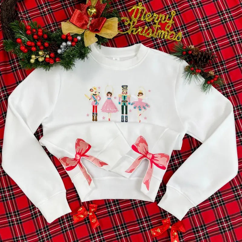Nutcracker Ballet Side Bow Embroidery Sweatshirt, Merry Christmas Side Bow Embroidery Shirt Hoodie | HypeCrazeTee.com