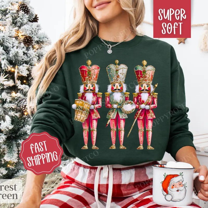 Nutcracker Christmas Sweatshirt, Merry Christmas Sweater, Women's Holiday Crewneck T-Shirts, Hoodie | HypeCrazeTee.com