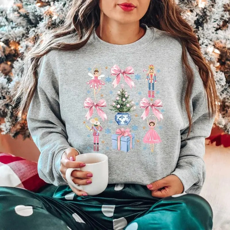 Nutcracker Coquette Sweatshirt, Christmas Balletcore Loose Fit Shirt - Fabric, Pullover Hoodie | HypeCrazeTee.com
