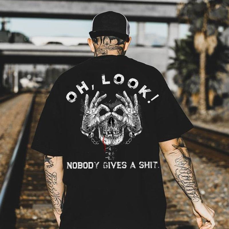 OH LOOK NOBODY GIVES A SHIT Bleed Skull With OK Print Men's T-shirt Hoodie, Sweatshirt | HypeCrazeTee.com