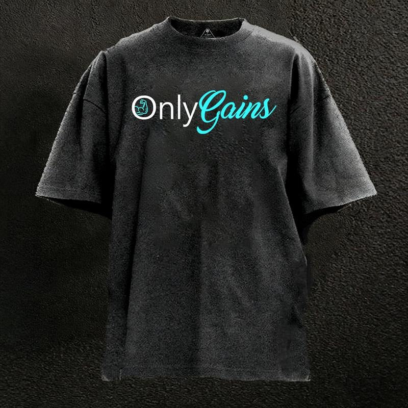 ONLY GAINS  Washed Graphic Tees Funny Japanese Cartoon Distressed Shirt 90s Vintage Streetwear Unisex Summer Gift Hoodie,...