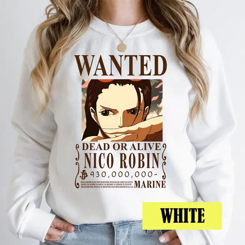 OP Wanted Pirates Anime Manga Characters Tshirt Crewneck Hoodie Comfort Cotton Sweatshirt | HypeCrazeTee.com