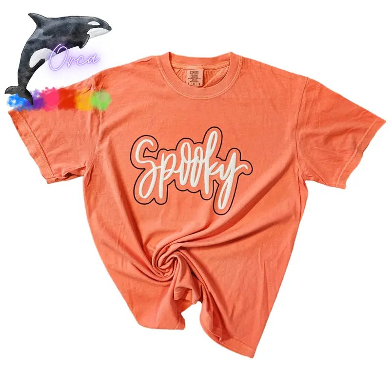 ORCA ~ Comfort Colors SPOOKY GHOST Puff Unisex T-shirts for Halloween Soft 100% Cotton Hoodie, Sweatshirt | HypeCrazeTee.com
