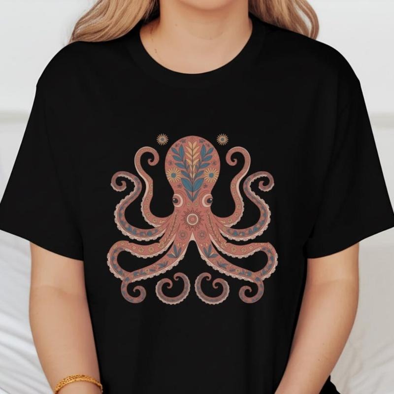 Octopus Shirt Vintage Flower Patterns Floral Octopus T-Shirt Scuba Diving Tee Scuba Diver Ocean Animal Lover Octopus...