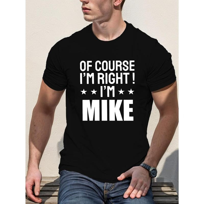 Of Course I'm Right Pattern Print Solid Drop Shoulder T-Shirts For Men, Vintage Street Wear Basic Tees Baggy Hip Hop Tops...