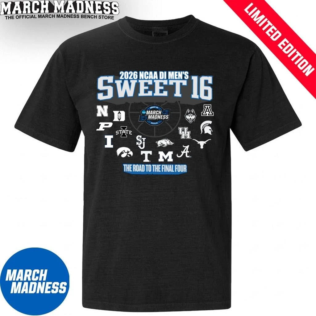 Official 16 Teams Sweet Sixteen 2026 NCAA DI Men’s Basketball T-Shirt