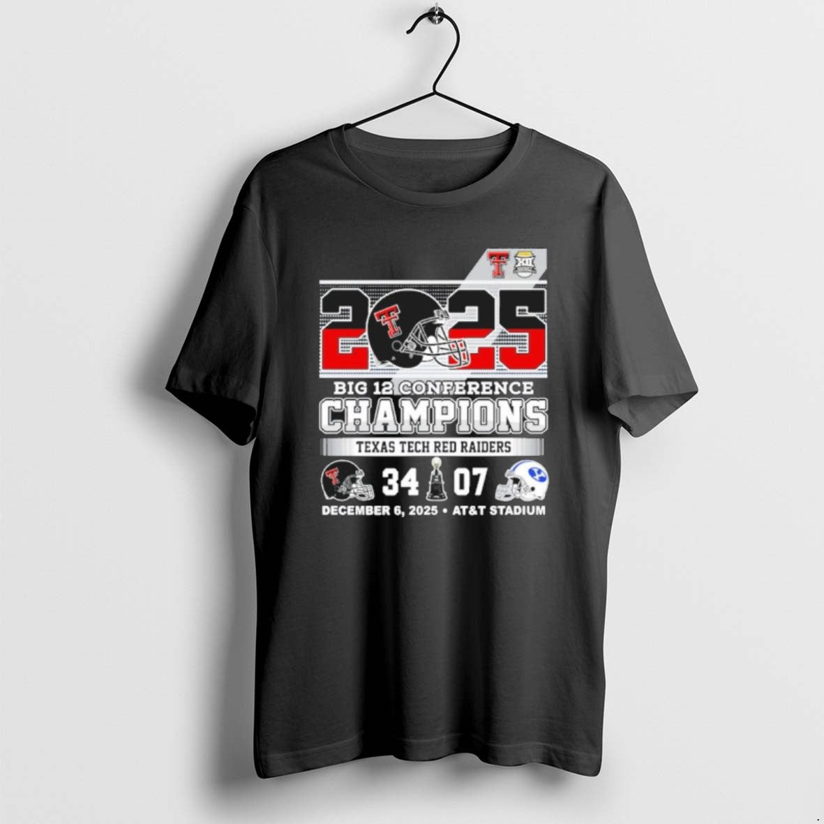 Official 2025 Big 12 Conference Champions Texas Tech 34 7 Byu Score T-Shirts, Hoodie, Sweatshirt | HypeCrazeTee.com